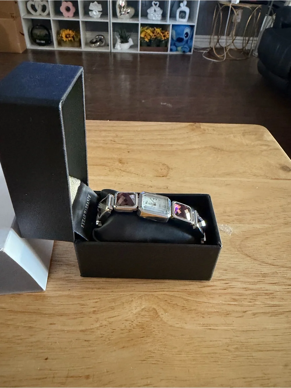 Ladies Silver Bracelet Watch with Burgundy Faceted Accents